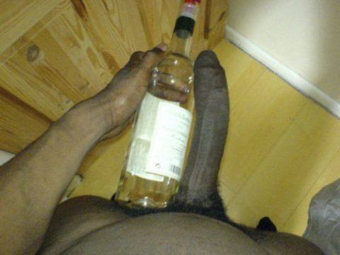 Black Cock Measured By Big Bottle