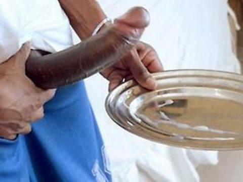 Black Monster Spits Cum on to Plate